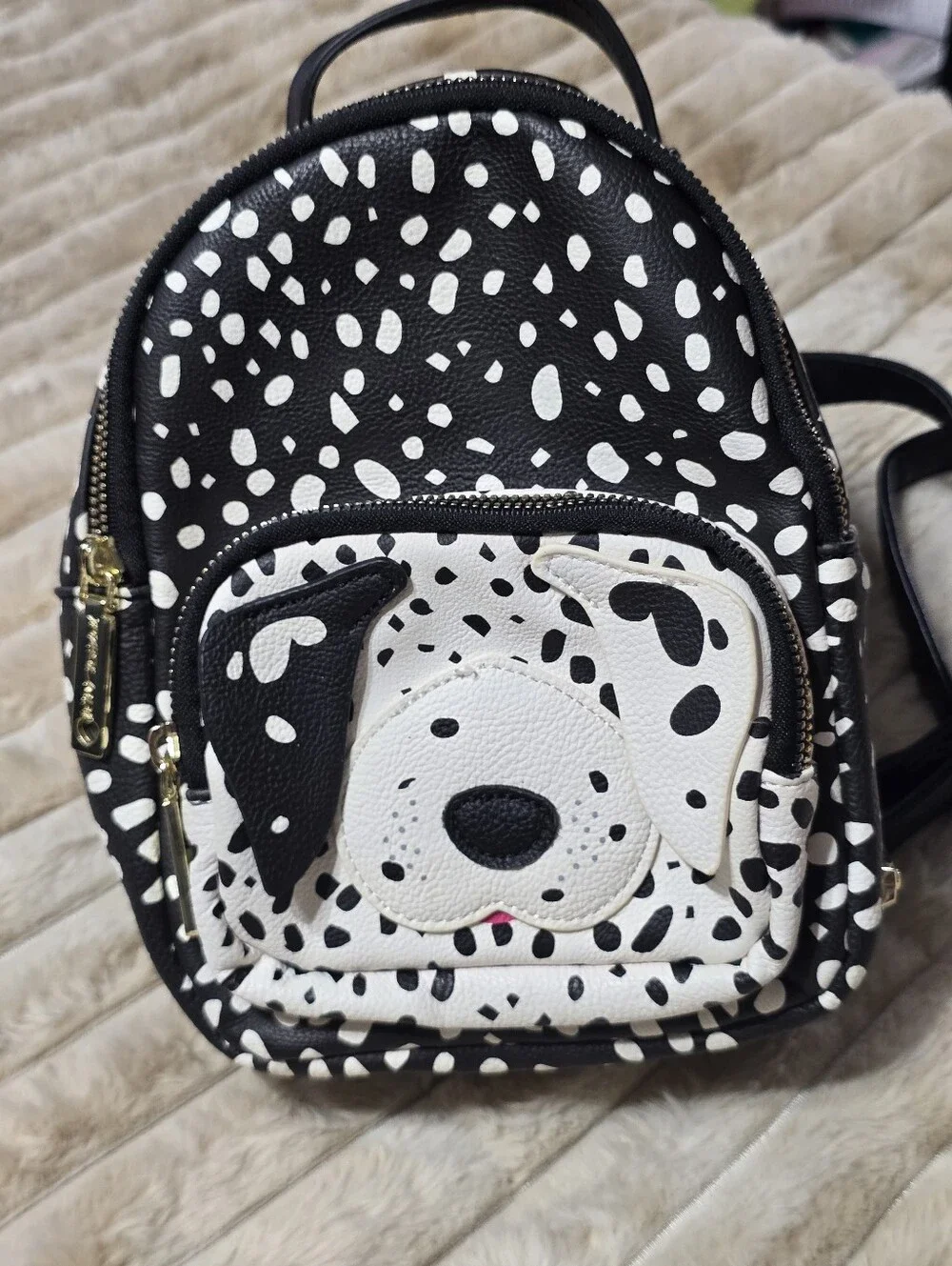 Betsey Johnson Black & White Dalmatian Puppy Dog Face Mini Backpack